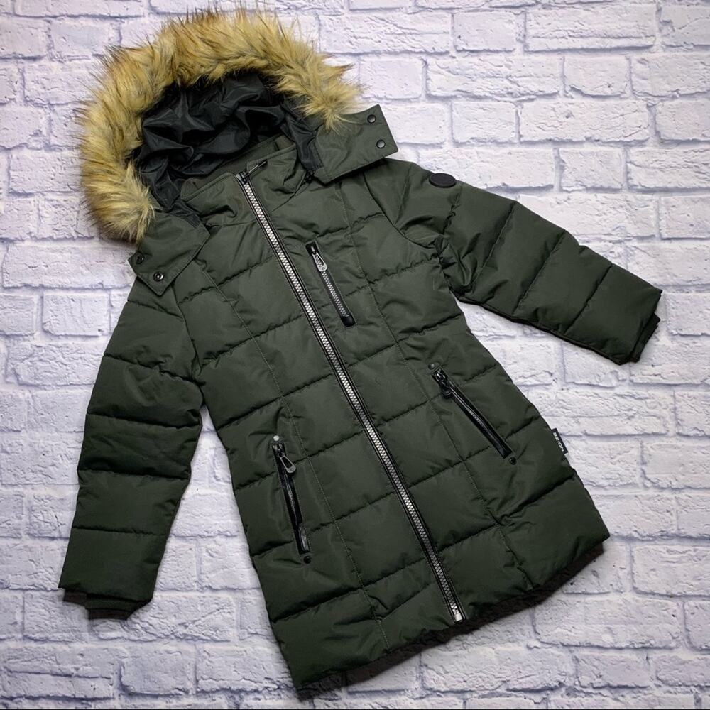 Noize Quilted Parka in Olive Green